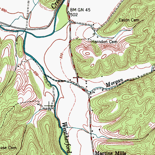 Topographic Map of Martins Mills School (historical), TN