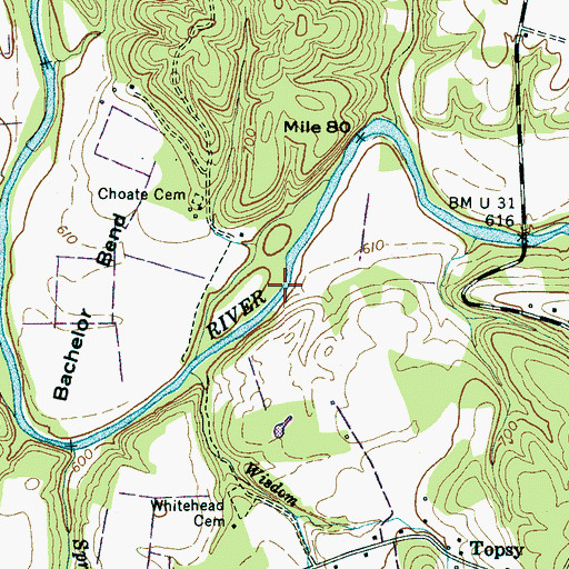 Topographic Map of Meredith Ford, TN