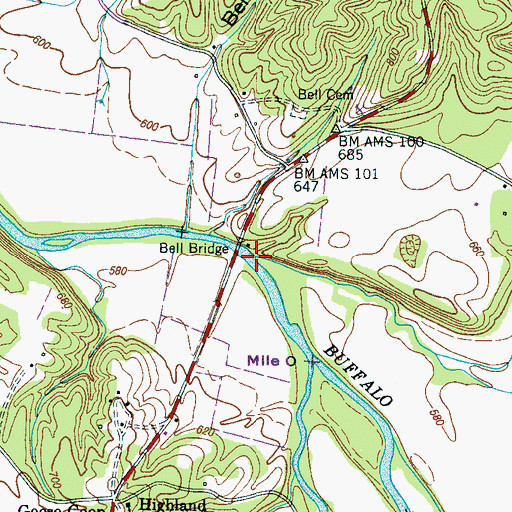 Topographic Map of Pope Branch, TN
