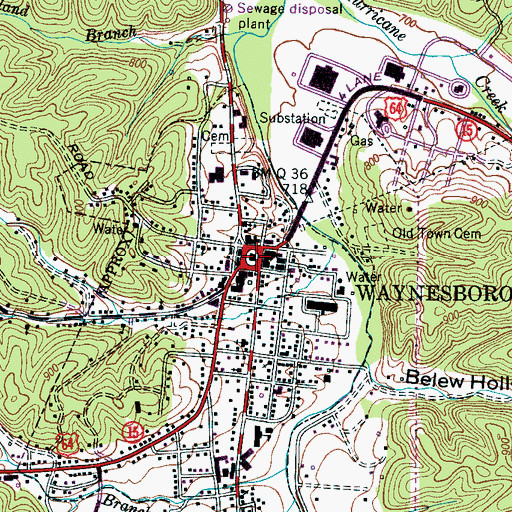 Topographic Map of Wayne County Courthouse, TN