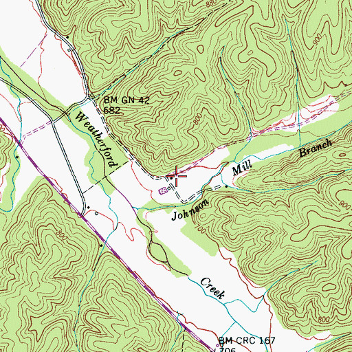 Topographic Map of Weatherford (historical), TN