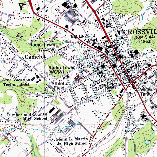 Topographic Map of Crossville Elementary School, TN