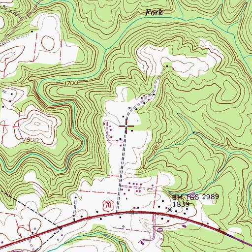 Topographic Map of Caney Forks, TN