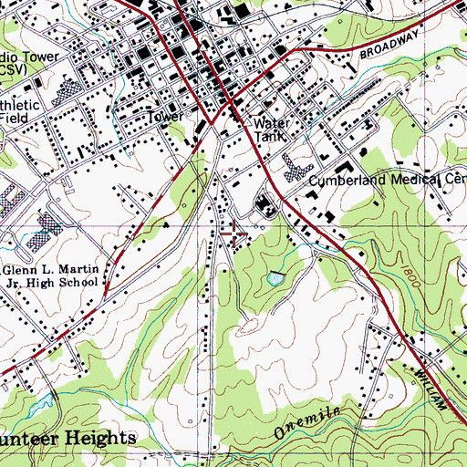 Topographic Map of Grassland Addition, TN