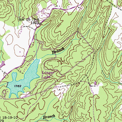 Topographic Map of Linger Lake, TN