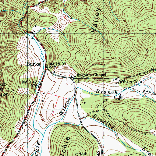 Topographic Map of Parham, TN