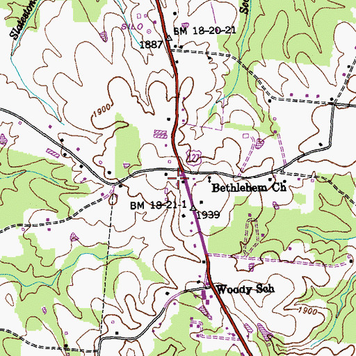 Topographic Map of Woody, TN
