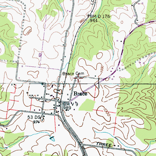 Topographic Map of Brace Cemetery, TN