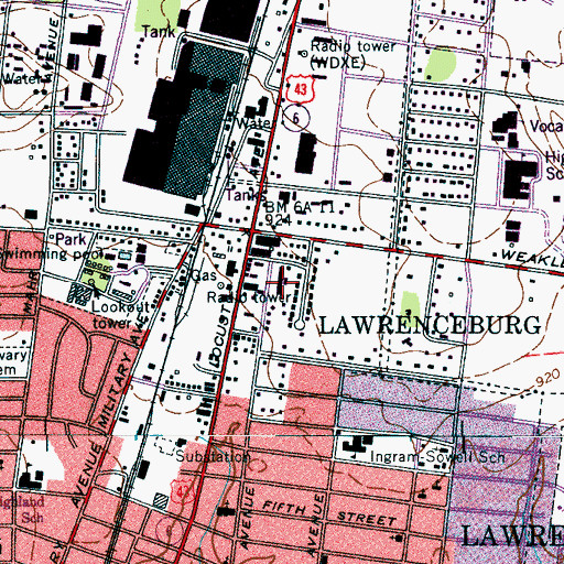 Topographic Map of Fort Corckett Village Shopping Center, TN