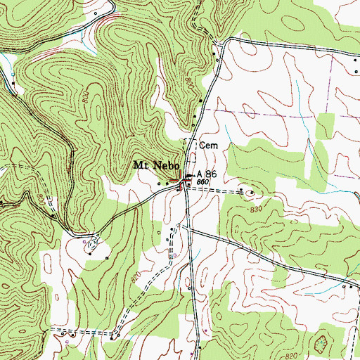 Topographic Map of Mount Lebo School (historical), TN