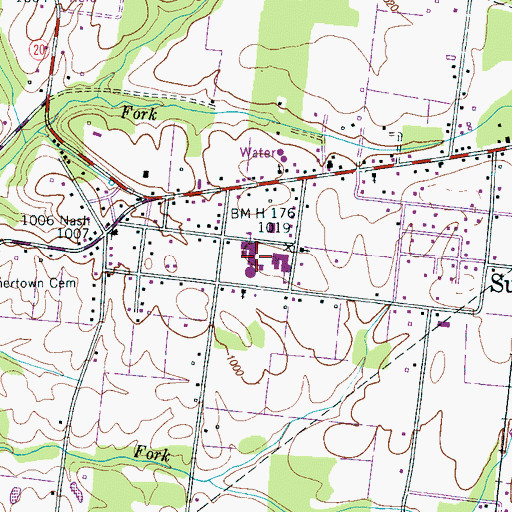 Topographic Map of Summertown High School, TN