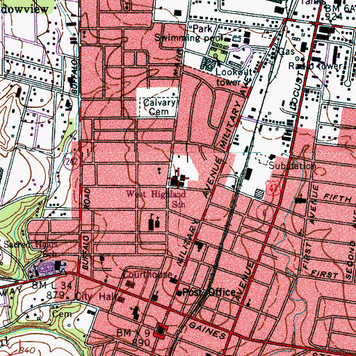 Topographic Map of West Highland Elementary School, TN