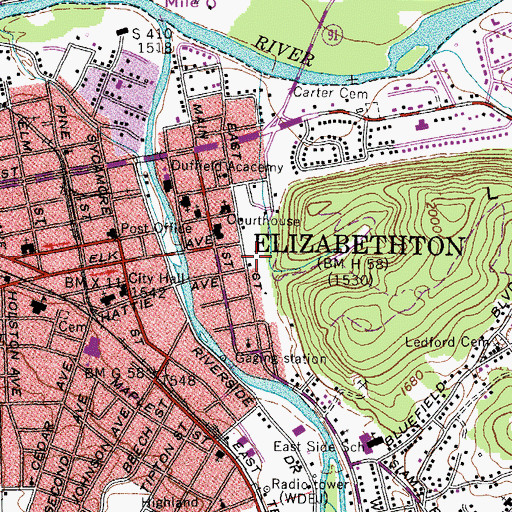 Topographic Map of Carter County Jail, TN