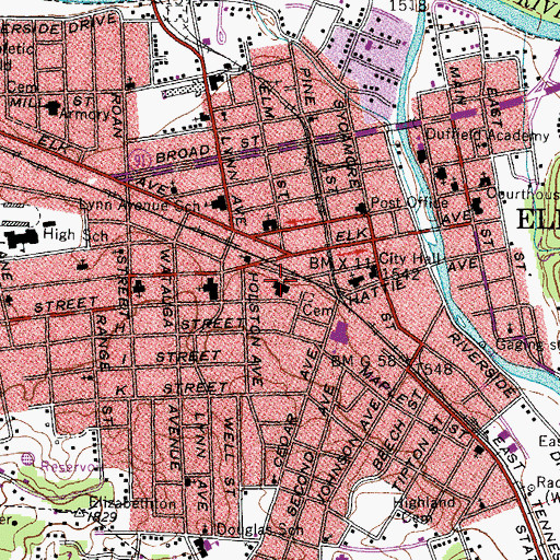 Topographic Map of Elizabethton Senior Citizens Center, TN