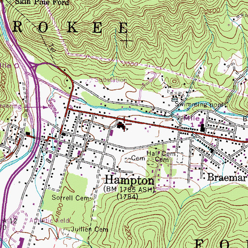 Topographic Map of Hampton Elementary School, TN