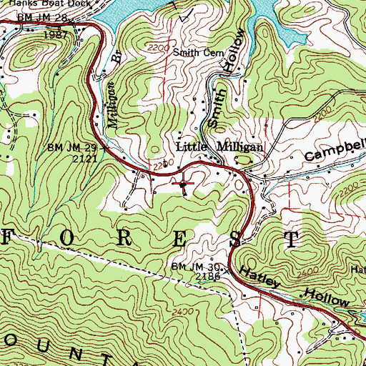Topographic Map of Little Milligan Elementary School, TN