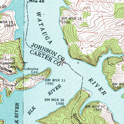 Topographic Map of Lupperts Flume Bridge (historical), TN