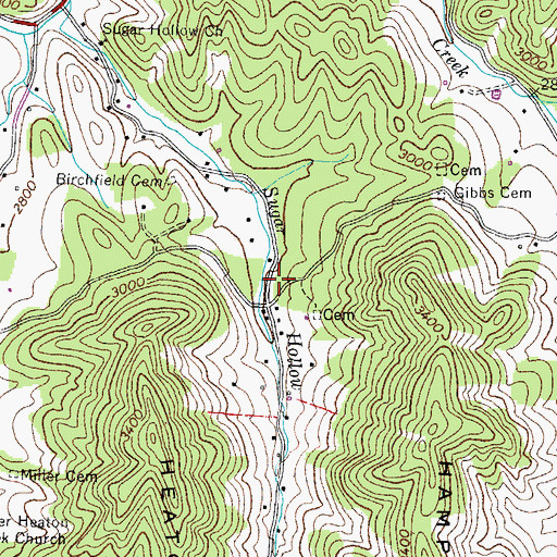Topographic Map of Sugar Hollow School (historical), TN