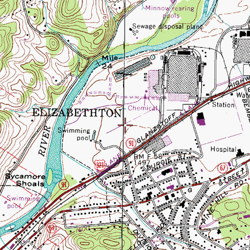 Topographic Map of Sycamore Shoals Hospital, TN