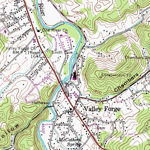 Topographic Map of Valley Forge Elementary School, TN