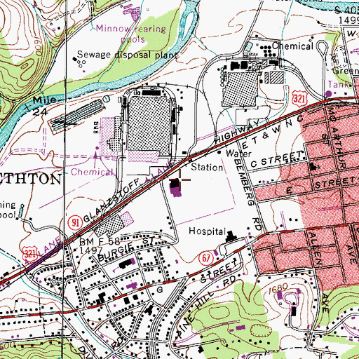 Topographic Map of West Towne Plaza Shopping Center, TN