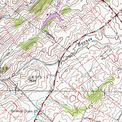 Topographic Map of Boone Creek Mill (historical), TN