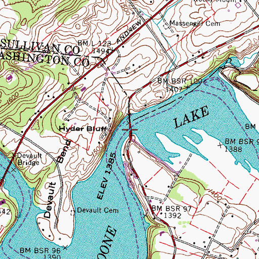 Topographic Map of Hyder Bluff Bridge, TN