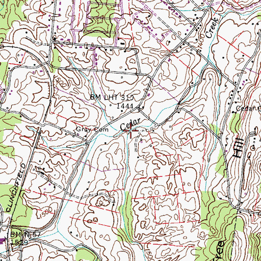 Topographic Map of South Fork Cedar Creek, TN