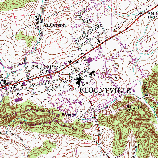Topographic Map of Blountville Middle School, TN
