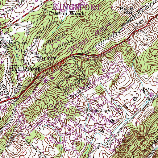 Topographic Map of Brairwood Acres, TN