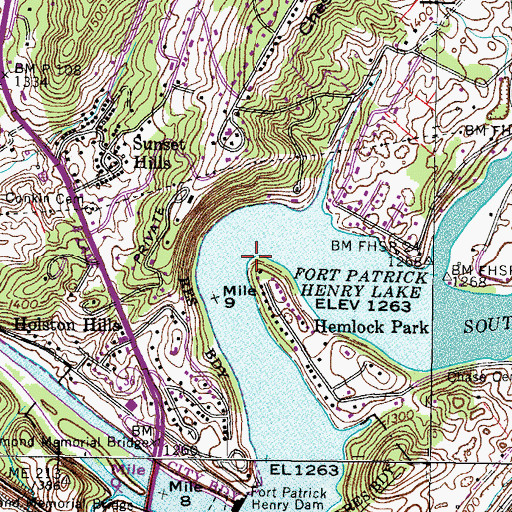 Topographic Map of Chase Bend, TN