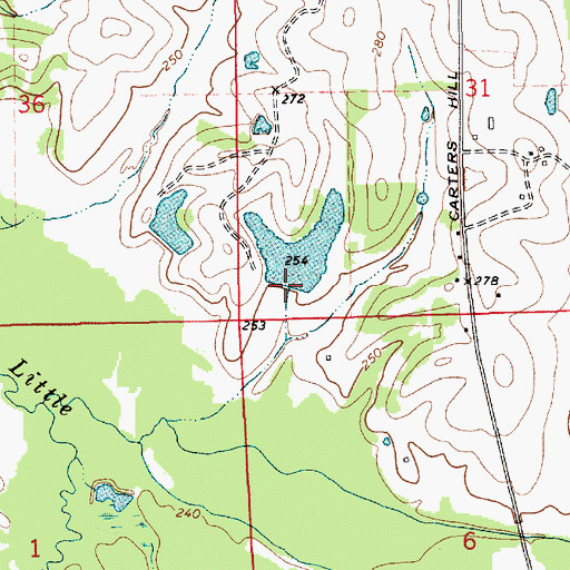 Topographic Map of Kirksey Dam, AL