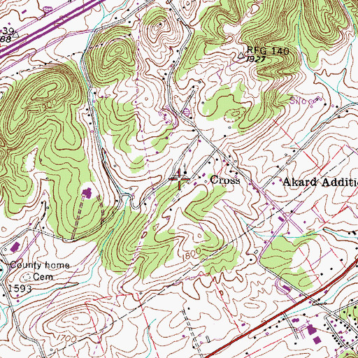 Topographic Map of Cross School (historical), TN