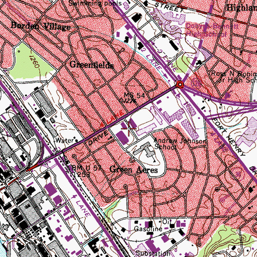 Topographic Map of Green Acres Shopping Center, TN
