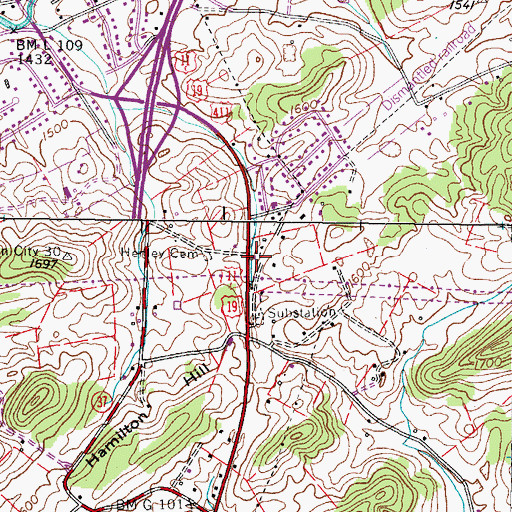 Topographic Map of Hamilton, TN