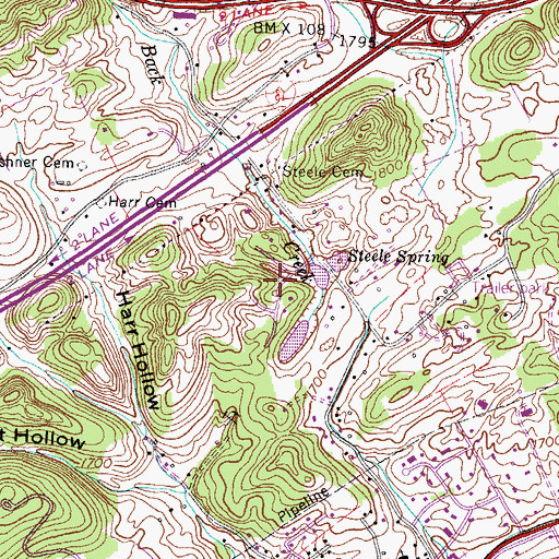 Topographic Map of Hill Country, TN
