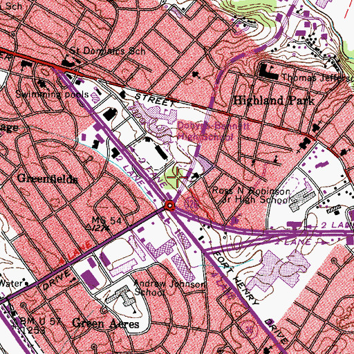 Topographic Map of J Fred Johnson Park, TN
