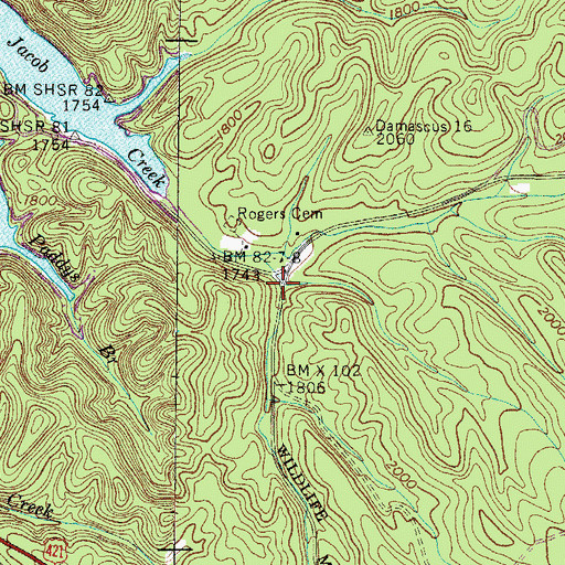 Topographic Map of Jacob (historical), TN