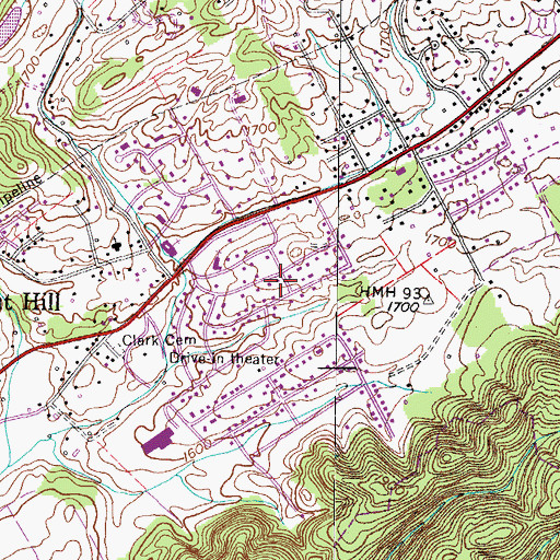 Topographic Map of Mount Area Estates, TN