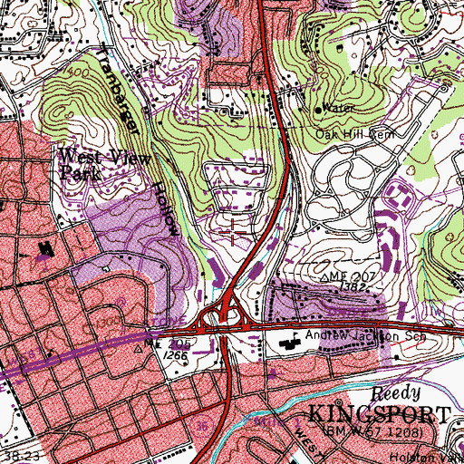 Topographic Map of Parkway Plaza Shopping Center, TN