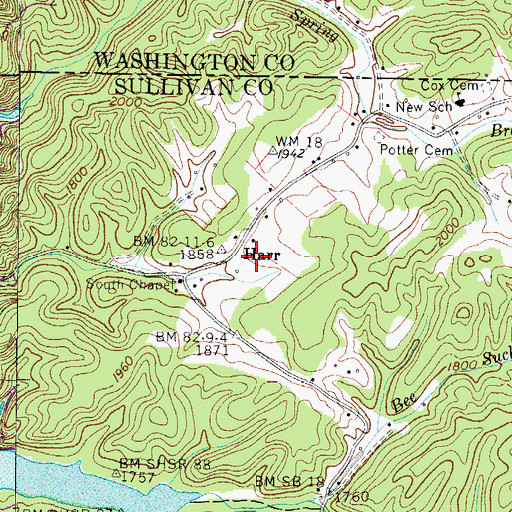 Topographic Map of Rush School (historical), TN