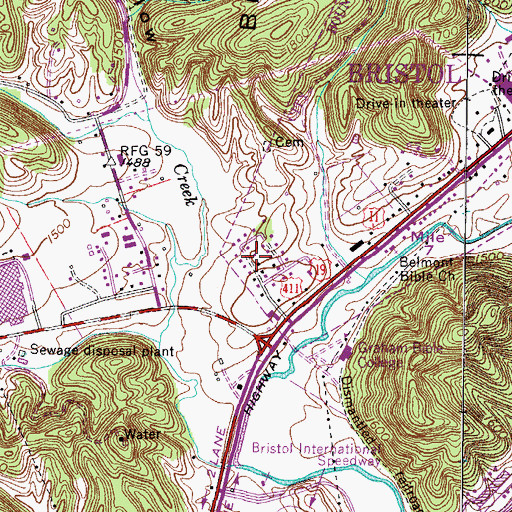Topographic Map of Windy Hill, TN