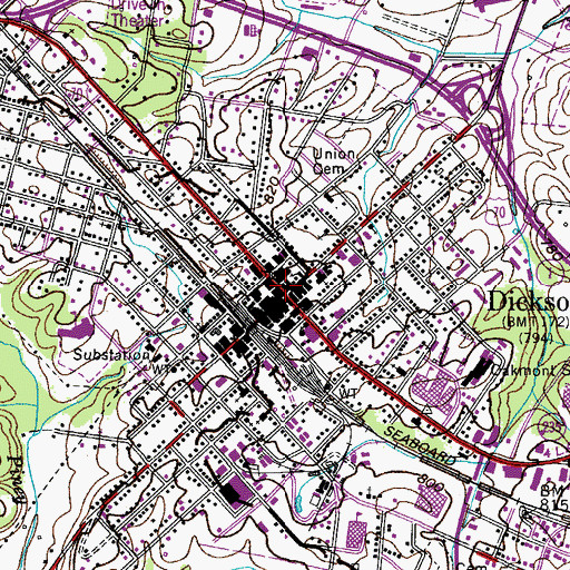 Topographic Map of Dickson, TN