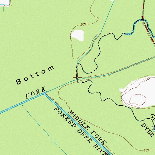 Topographic Map of Doakville Creek, TN