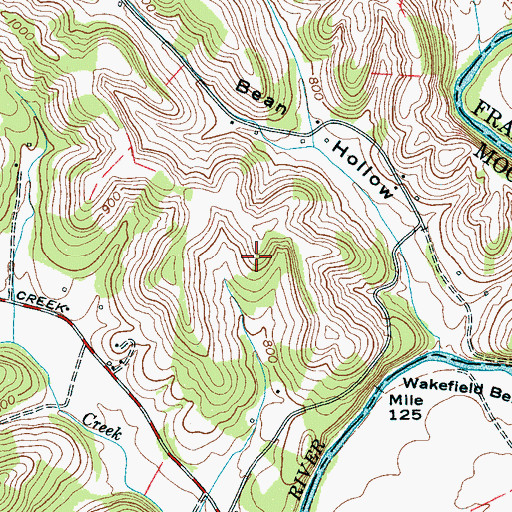 Topographic Map of Dry Prong Farris Creek, TN