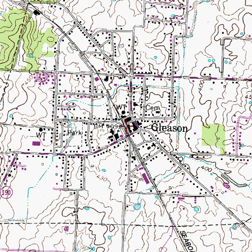 Topographic Map of Gleason, TN