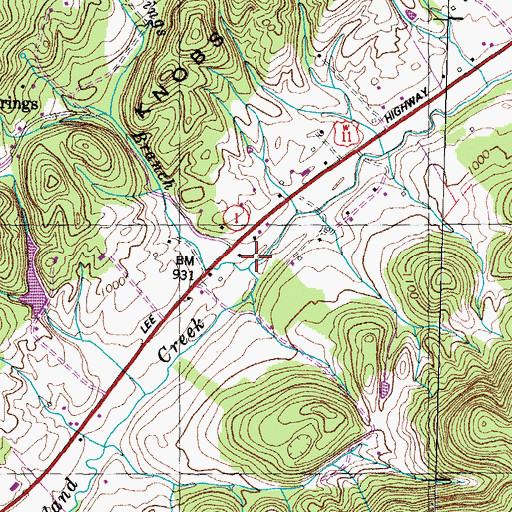 Topographic Map of Highland Springs Branch, TN