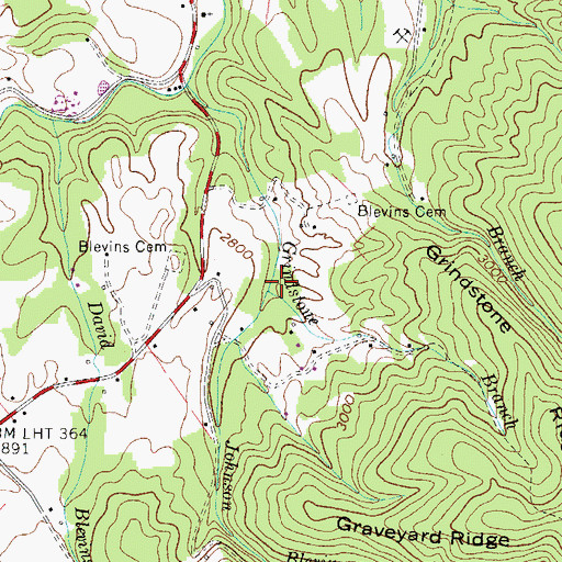 Topographic Map of Johnson Blevins Branch, TN