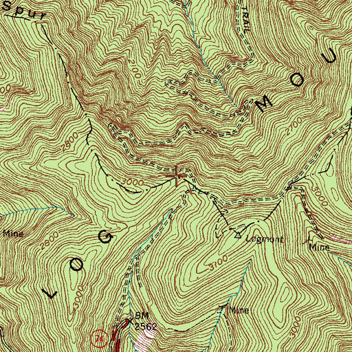 Topographic Map of Log Mountains, TN