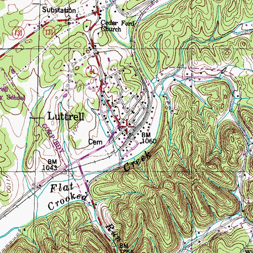 Topographic Map of Luttrell, TN